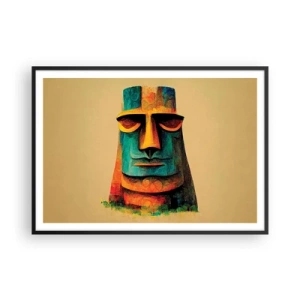Affiche dans un cadre noir - Poster - Statue colorée de l'île de Pâques - 100x70cm - Statuesque et sympathique - Décoration murale moderne pour le salon et la chambre ARTTOR