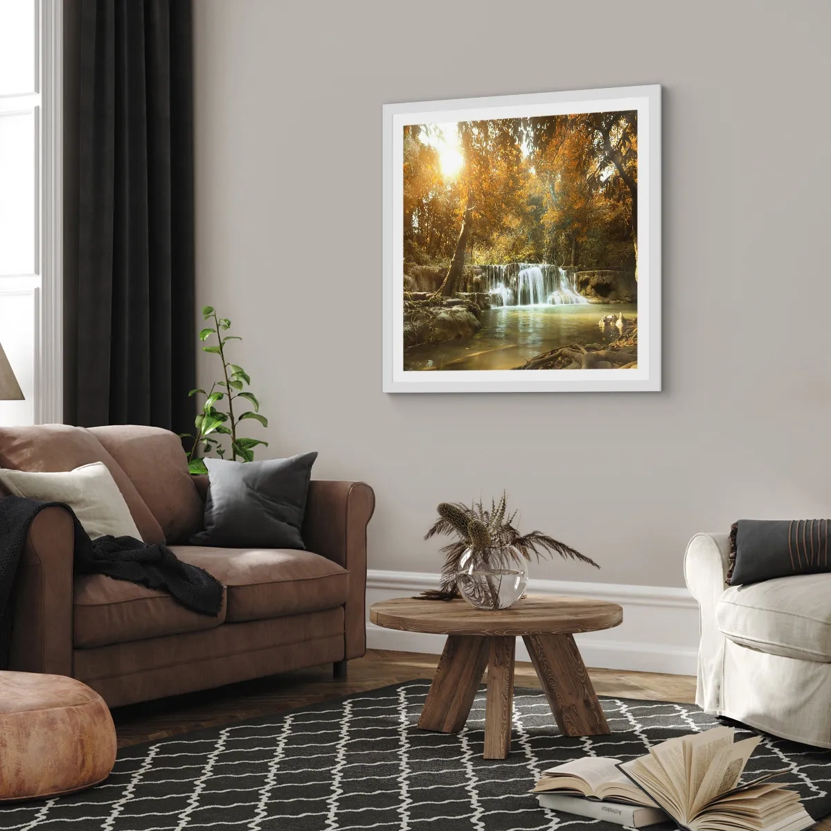 Affiche dans un cadre blanc - Poster - Cascade du parc - 50x50 cm