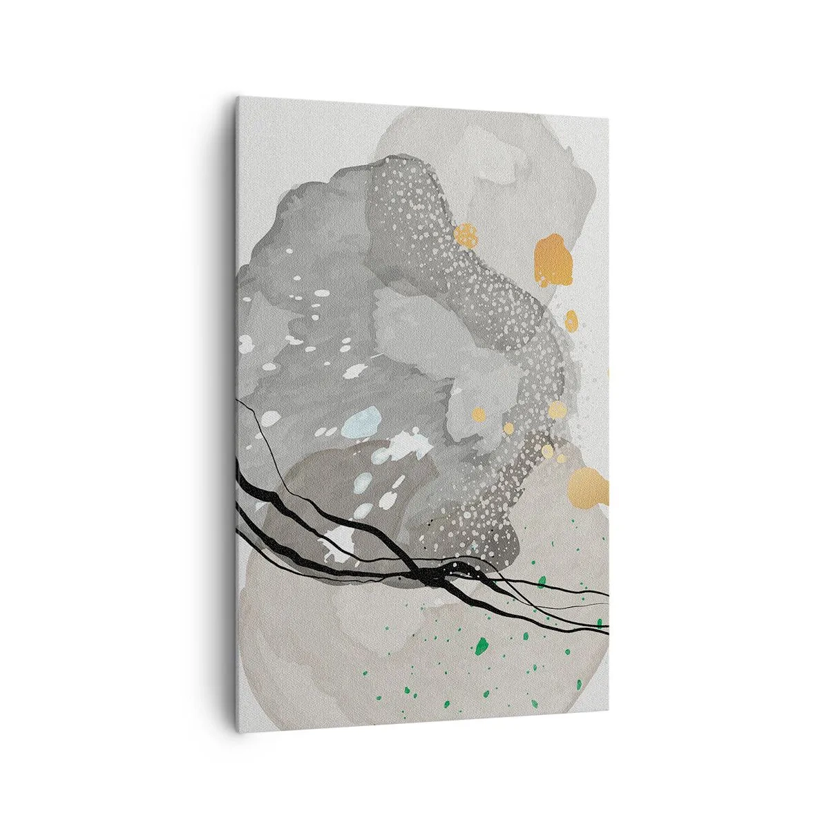 Impression sur toile - Image sur toile - Formes organiques dans des tons de gris avec des accents de noir et d'or - 80x120cm - Composition organique - Décoration murale moderne pour le salon et la chambre ARTTOR