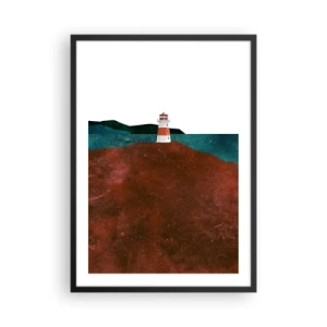 Affiche dans un cadre noir - Poster - Un paysage minimaliste avec un phare sur une colline - 50x70cm - En regardant la mer - Décoration murale moderne pour le salon et la chambre ARTTOR