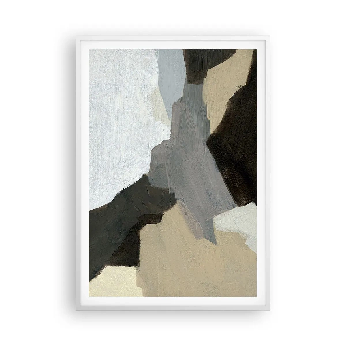 Affiche dans un cadre blanc - Poster - Abstraction : le carrefour du gris - 70x100 cm