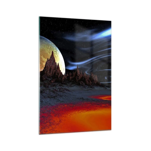 Impression sur verre - Image sur verre - Un paysage fantastique avec des planètes et des paysages volcaniques - 70x100cm - Monde inconnu - Décoration murale moderne pour le salon et la chambre ARTTOR