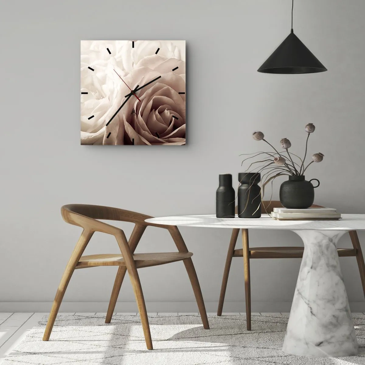 Horloge murale - Pendule murale - Au coeur d'ue la rose - 40x40 cm