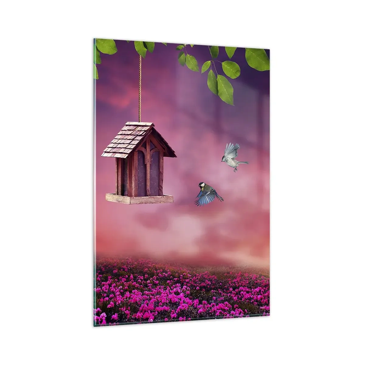 Impression sur verre - Image sur verre - Un paysage pittoresque avec un nichoir et un coucher de soleil - 80x120cm - Invitation à dîner - Décoration murale moderne pour le salon et la chambre ARTTOR