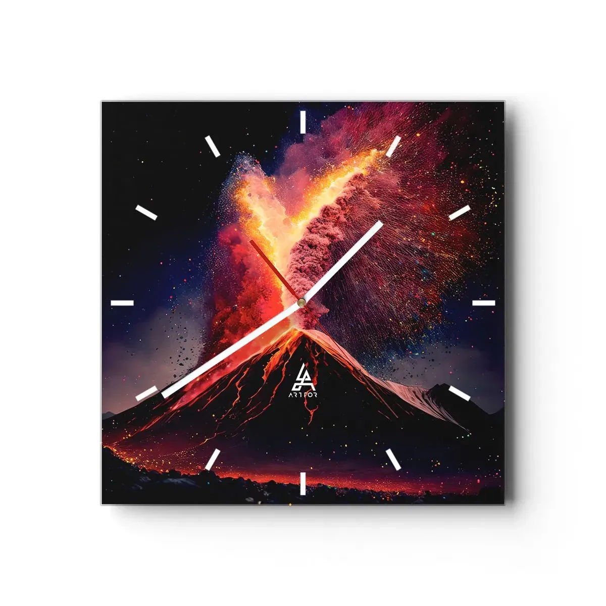 Horloge murale - Pendule murale - Une éruption volcanique unique la nuit avec des couleurs dynamiques. - 30x30cm - Beauté et horreur - Décoration murale moderne pour le salon et la chambre ARTTOR