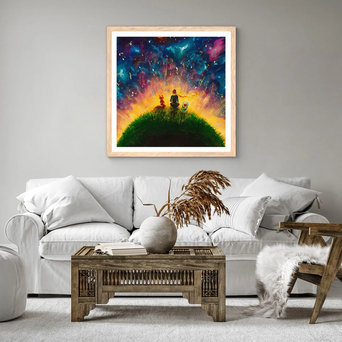 Affiche dans un chêne clair - Poster - Amour et amitié - le monde entier - 40x40 cm