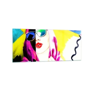 Impression sur verre - Image sur verre - Portrait coloré d'une femme portant des lunettes de soleil - 120x50cm - je ne suis pas blanche et je ne suis pas noire - Décoration murale moderne pour le salon et la chambre ARTTOR