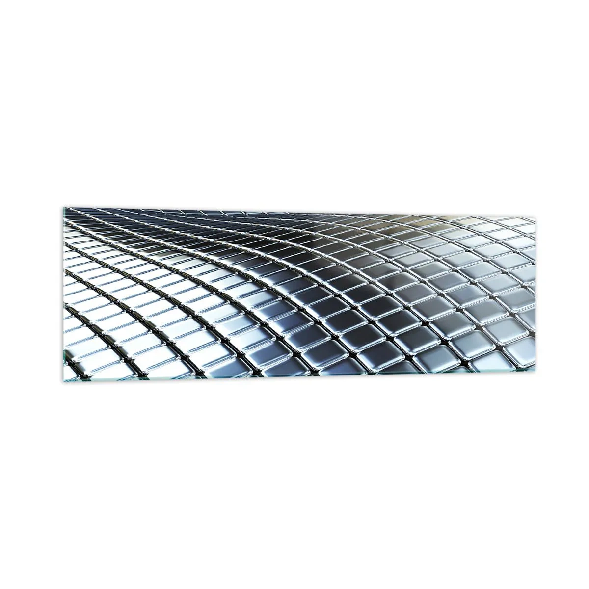 Impression sur verre - Image sur verre - Structure moderne composée de carrés métalliques - 160x50cm - Vague argent métallique - Décoration murale moderne pour le salon et la chambre ARTTOR
