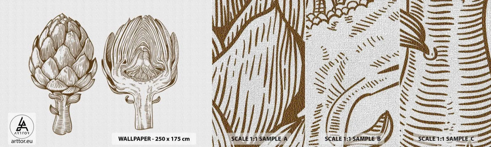 Échantillon de Papier Peint Premium Canvas - Leçon d’anatomie - Artichaut, Cuisine, Légumes - 100x30 cm