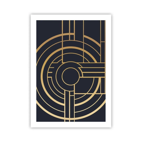 Affiche - Poster - Motif géométrique Art déco avec des éléments dorés sur fond sombre - 50x70cm - Rotation des éléments - Décoration murale moderne pour le salon et la chambre ARTTOR