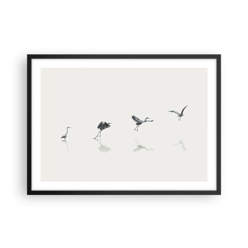 Affiche dans un cadre noir - Poster - Quatre silhouettes d'oiseaux se reflètent dans l'eau calme - 70x50cm - Quatre étapes simples - Décoration murale moderne pour le salon et la chambre ARTTOR