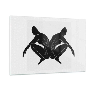 Impression sur verre - Image sur verre - Figures noires formant un cœur symétrique sur fond blanc - 120x80cm - Une âme commune - Décoration murale moderne pour le salon et la chambre ARTTOR