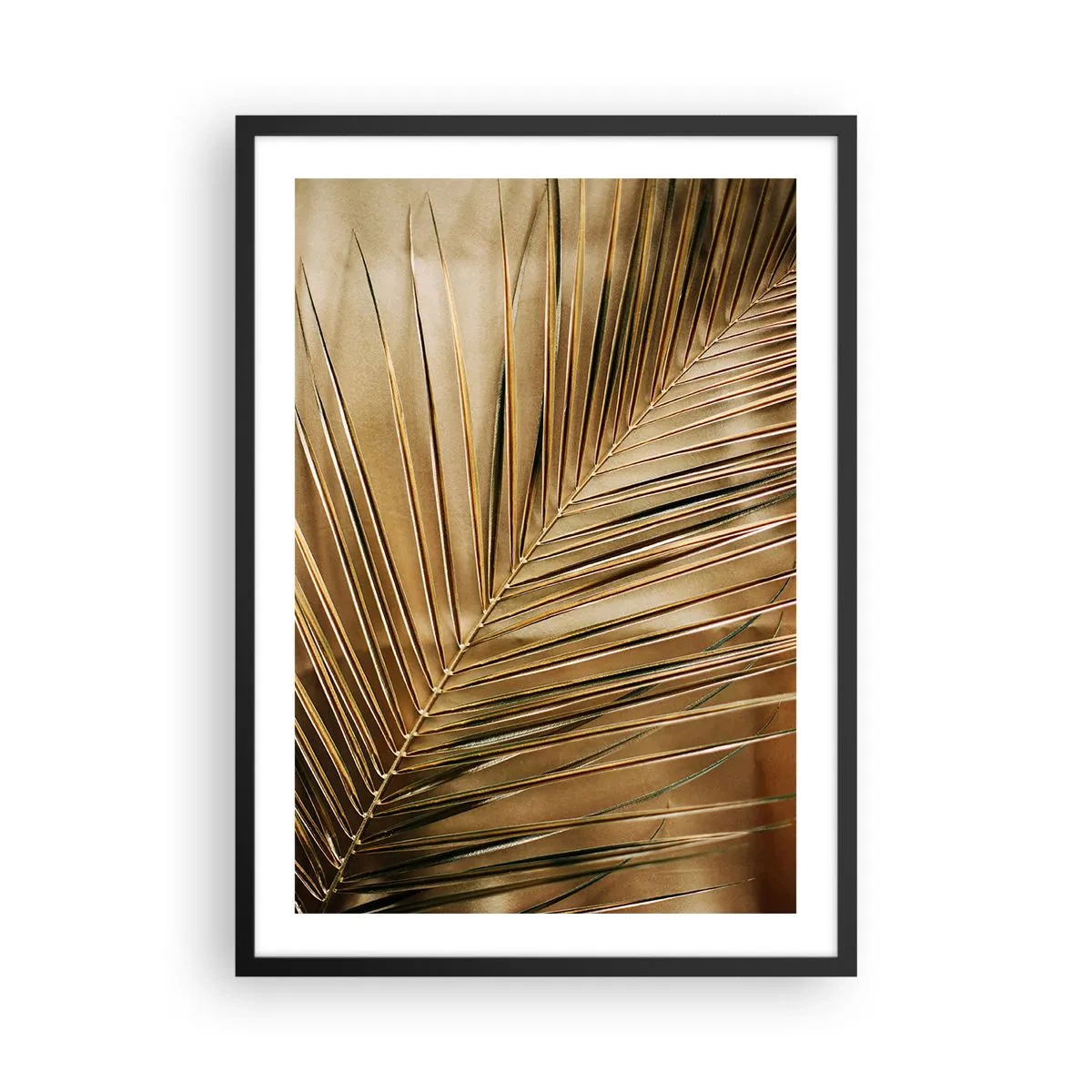 Affiche dans un cadre noir - Poster - Feuille de palmier dorée sur un fond élégant - 50x70cm - Colonnade naturelle - Décoration murale moderne pour le salon et la chambre ARTTOR