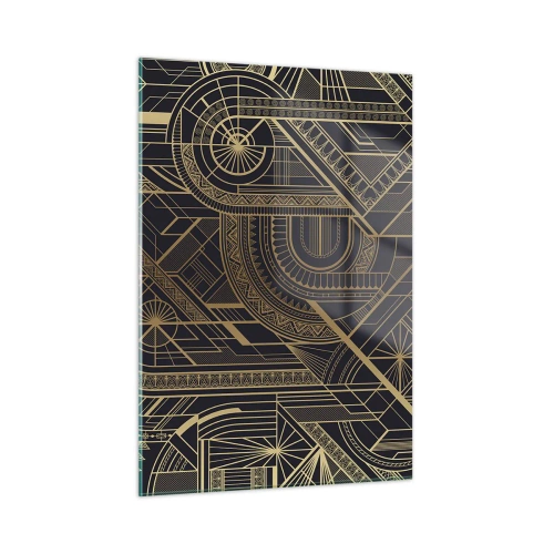 Impression sur verre - Image sur verre - Motif géométrique Art Déco en or et noir - 50x70cm - Concept, idée, plan - Décoration murale moderne pour le salon et la chambre ARTTOR
