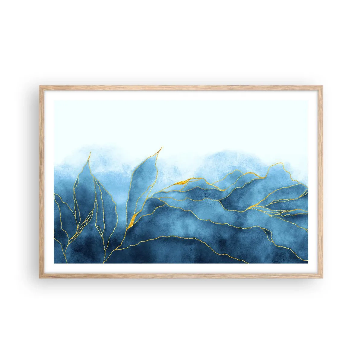Affiche dans un chêne clair - Poster - Bleu doré - 91x61 cm
