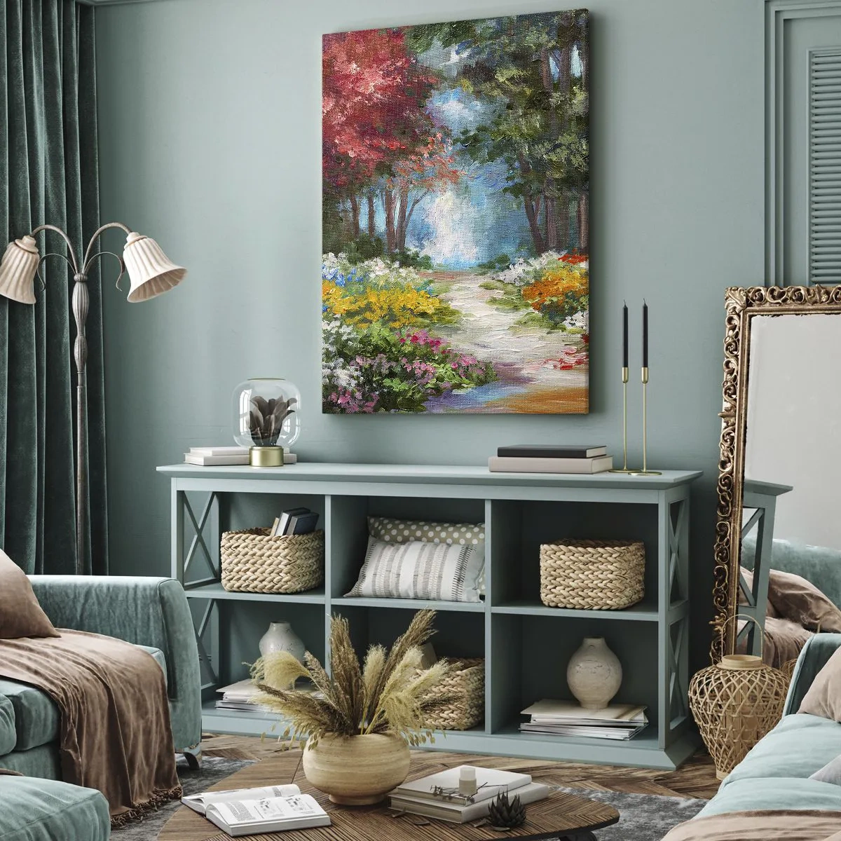 Impression sur toile - Image sur toile - Jardin forestier, forêt de fleurs - 65x120 cm