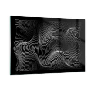 Impression sur verre - Image sur verre - Des lignes blanches hypnotisantes ondulant sur un fond noir - 120x80cm - Danse de lumière dans l'espace - Décoration murale moderne pour le salon et la chambre ARTTOR