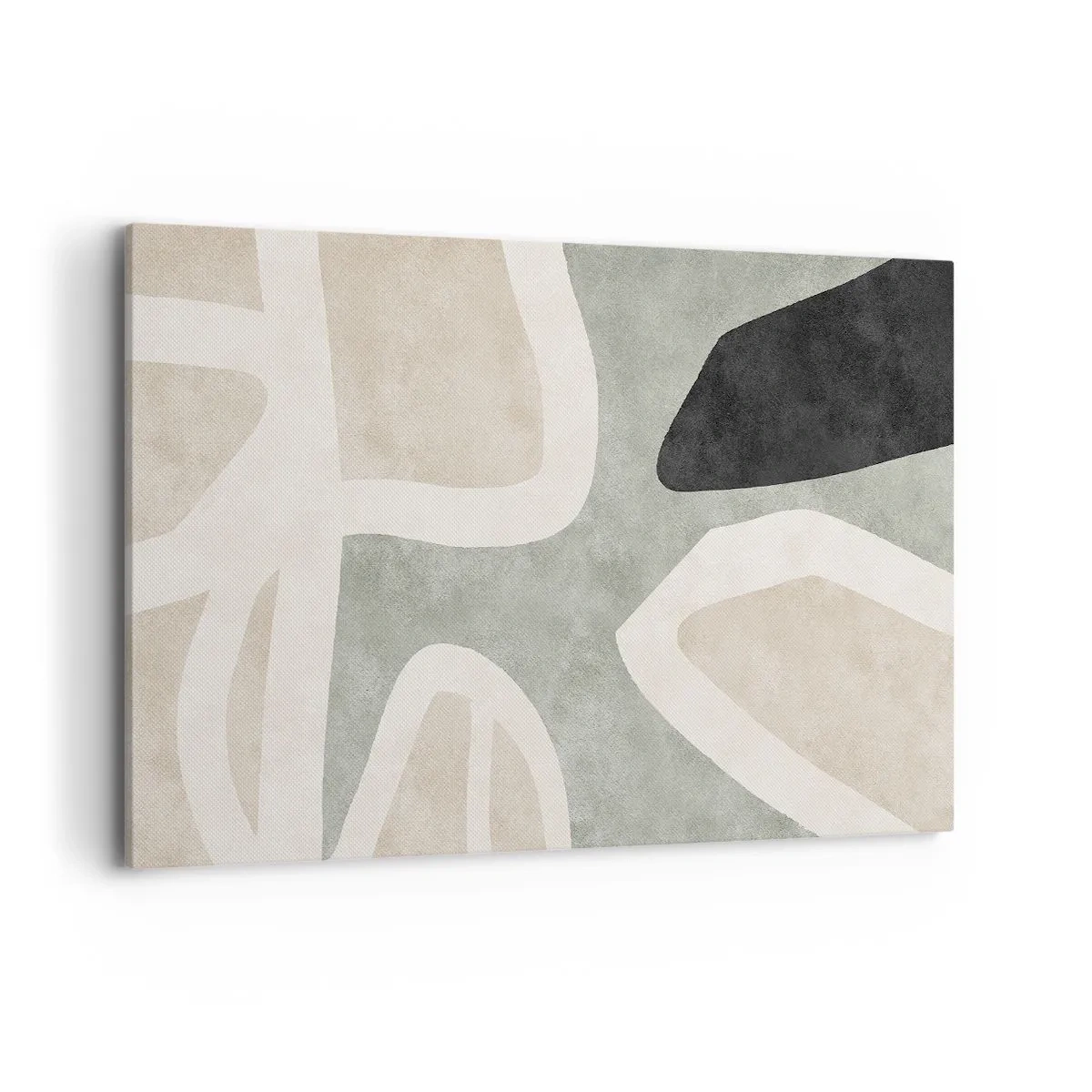 Impression sur toile - Image sur toile - Formes abstraites aux couleurs tamisées - 100x70cm - Composition pour motif noir - Décoration murale moderne pour le salon et la chambre ARTTOR