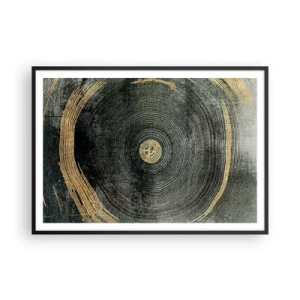 Affiche dans un cadre noir - Poster - Cercles concentriques avec des accents dorés - 100x70cm - Changement et persistance - Décoration murale moderne pour le salon et la chambre ARTTOR