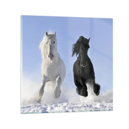 Impression sur verre - Image sur verre - Galop noir et blanc - 30x30 cm