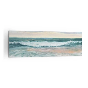 Impression sur toile - Image sur toile - Vagues de la mer contre un ciel nuageux au coucher du soleil - 160x50cm - Ici tu adouciras ton âme - Décoration murale moderne pour le salon et la chambre ARTTOR