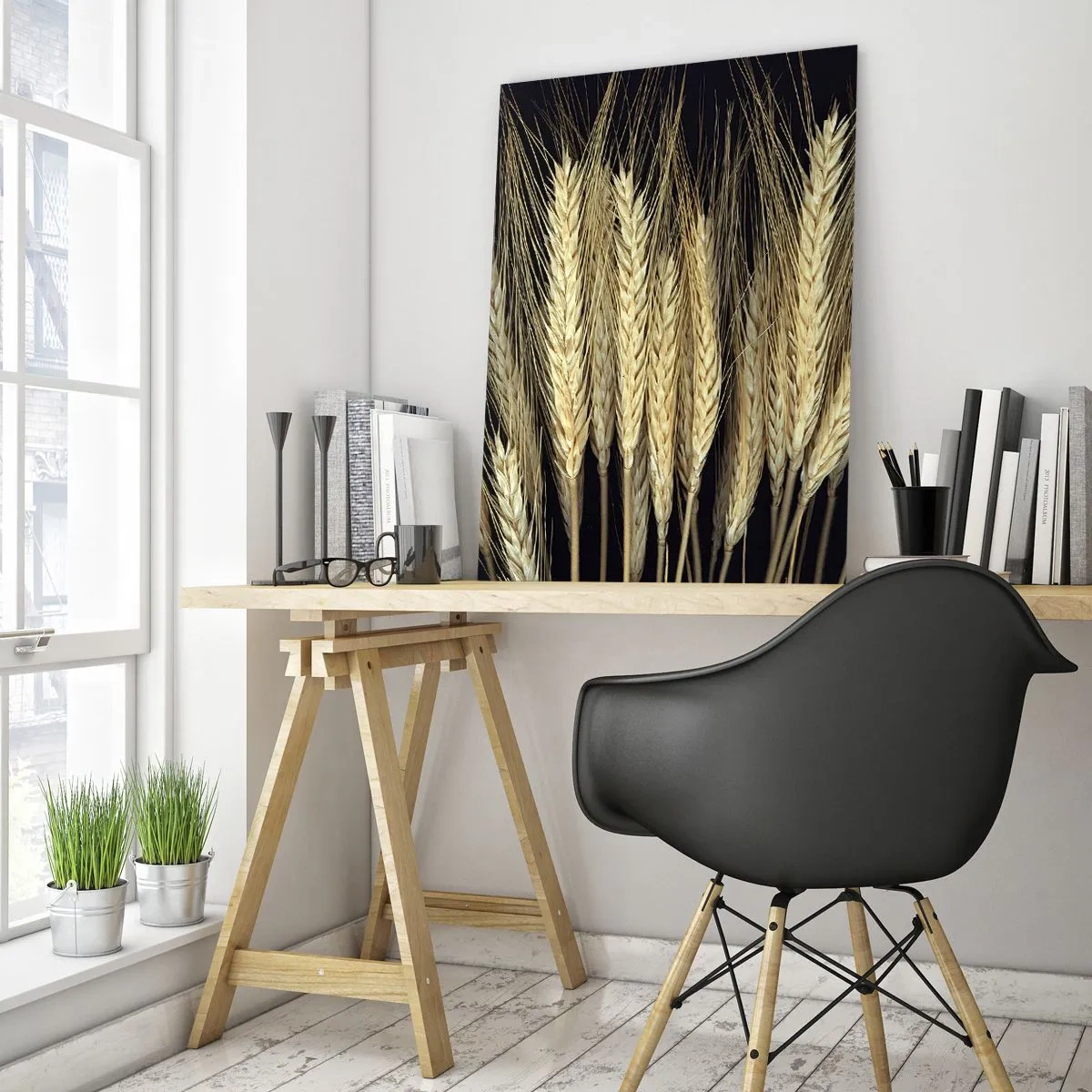 Impression sur verre - Image sur verre - Grain aux tons chauds sur fond noir - 50x70cm - Magie rustique - Décoration murale moderne pour le salon et la chambre ARTTOR