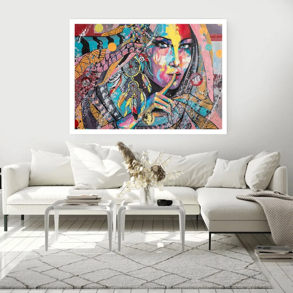 Affiche - Poster - Visage féminin coloré dans un style artistique - 100x70cm - Taisez-vous jusqu'à ce que vous compreniez - Décoration murale moderne pour le salon et la chambre ARTTOR