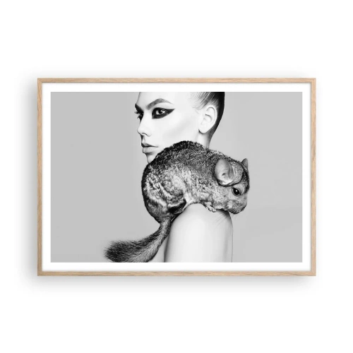 Affiche dans un chêne clair - Poster - Dame au chinchilla - 100x70 cm