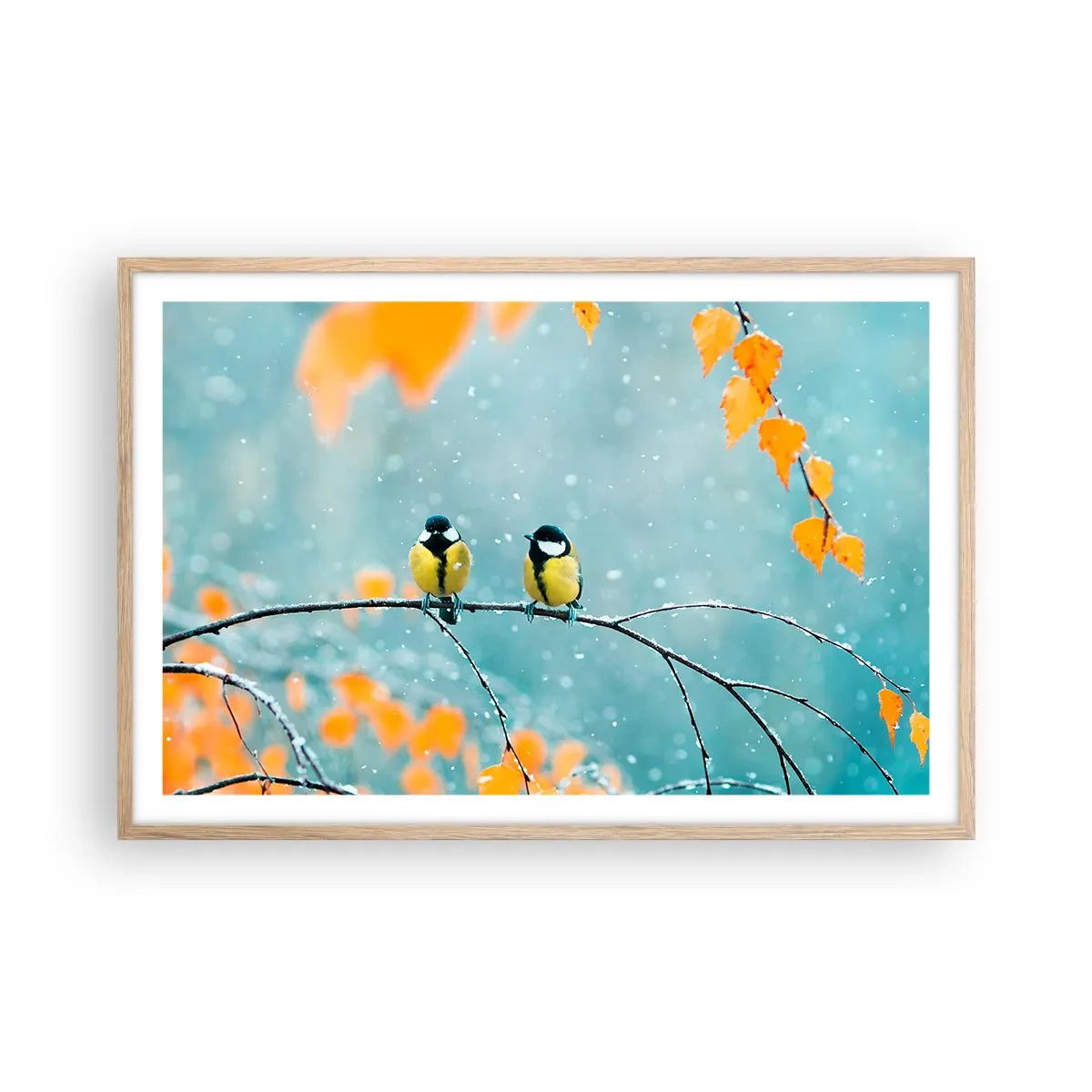 Affiche dans un chêne clair - Poster - Potins d'oiseaux - 91x61 cm