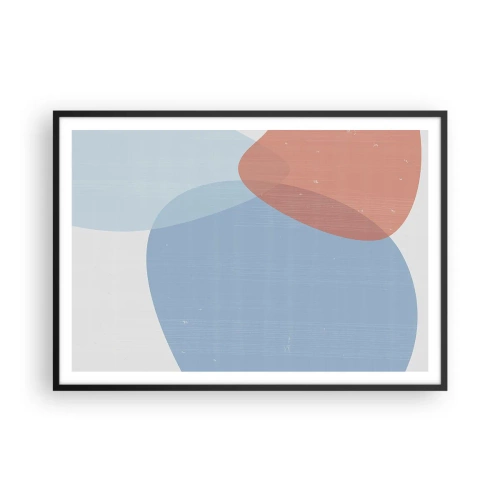 Affiche dans un cadre noir - Poster - Une composition abstraite dans des tons pastel de bleu et de rose avec des formes organiques. - 100x70cm - Relations pastel - Décoration murale moderne pour le salon et la chambre ARTTOR