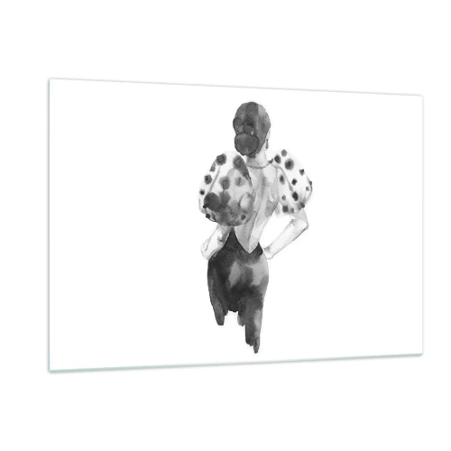 Impression sur verre - Image sur verre - Silhouette noire et blanche d'une femme dans une tenue élégante - 120x80cm - Elle est passée juste à côté - Décoration murale moderne pour le salon et la chambre ARTTOR