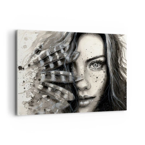 Impression sur toile - Image sur toile - Portrait artistique d'une femme avec des détails abstraits - 120x80cm - Beauté sauvage - Décoration murale moderne pour le salon et la chambre ARTTOR