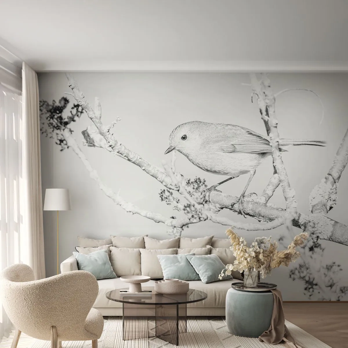 Papier Peint Photo Premium Canvas - Matin d'hiver - Brillant, Oiseau, Nature - 250x175 cm