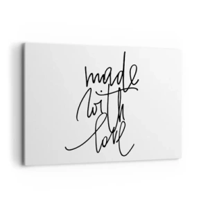 Impression sur toile - Image sur toile - Inscription noire « Made with love » sur fond blanc - 120x80cm - La meilleure marque - Décoration murale moderne pour le salon et la chambre ARTTOR