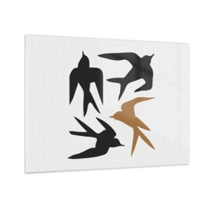 Impression sur verre - Image sur verre - Quatre hirondelles volantes dans un style minimaliste - 70x50cm - Avaler du plaisir - Décoration murale moderne pour le salon et la chambre ARTTOR