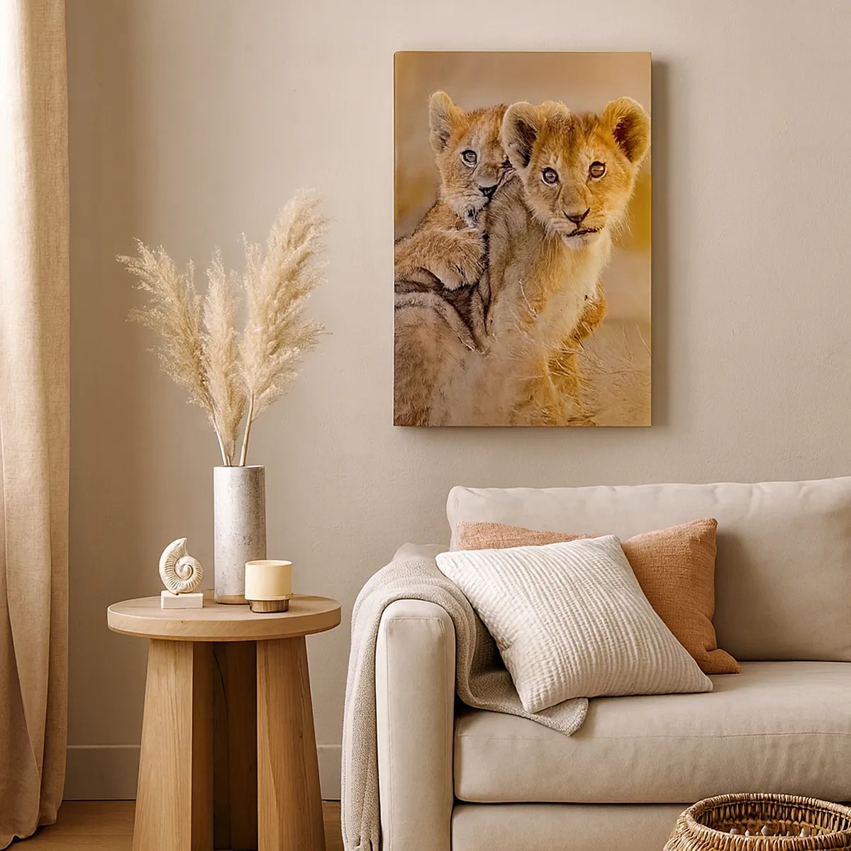 Impression sur toile - Image sur toile - Adorables lionceaux dans leur environnement naturel - 50x70cm - Ne pas déranger! On s'amuse - Décoration murale moderne pour le salon et la chambre ARTTOR