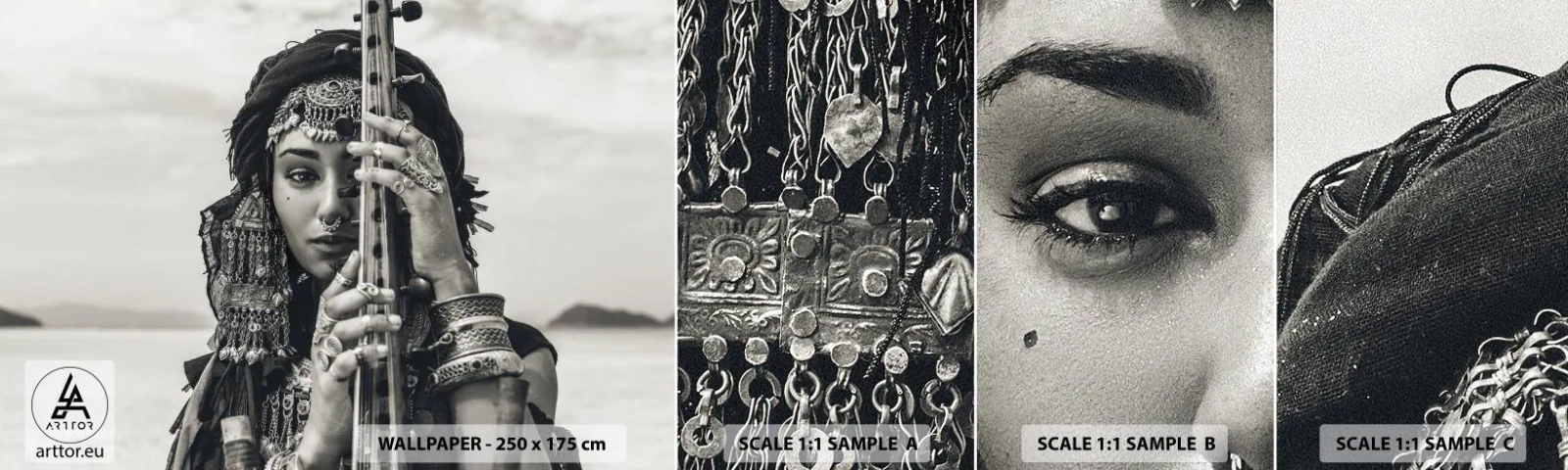 Échantillon de Papier Peint Autocollant Deluxe Sticker - Musique de l'Orient elle-même - Femme, Bohème, Bijoux - 100x30 cm
