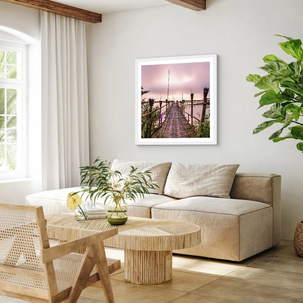 Affiche dans un cadre blanc - Poster - Le silence et le calme d'Asie - 60x60 cm