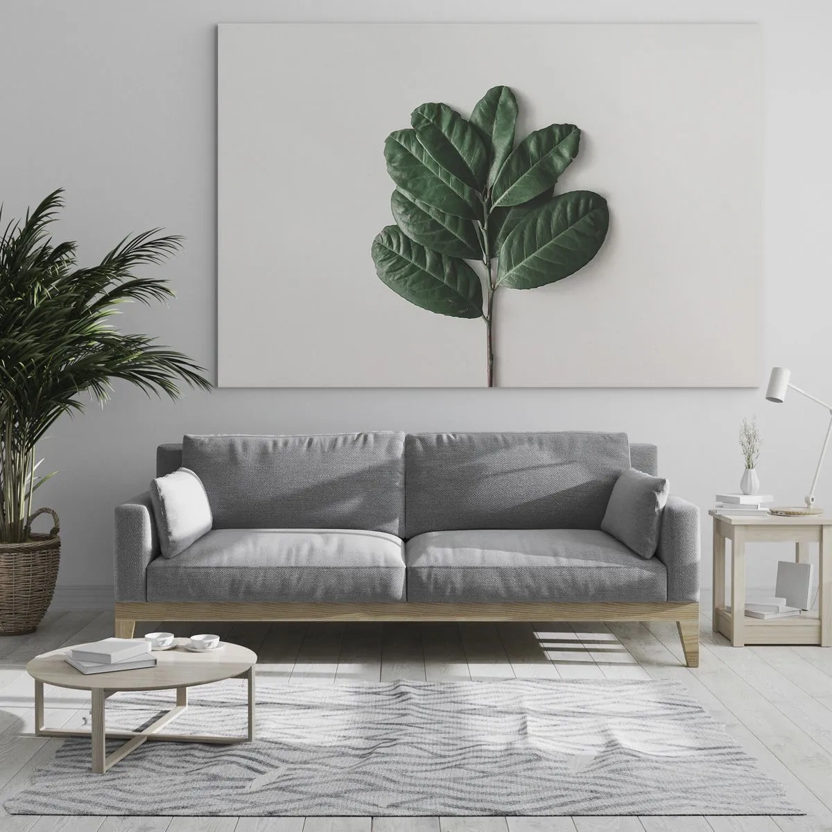 Impression sur verre - Image sur verre - Une branche avec des feuilles vertes sur un fond clair - 70x50cm - Dessin de la nature elle-même - Décoration murale moderne pour le salon et la chambre ARTTOR