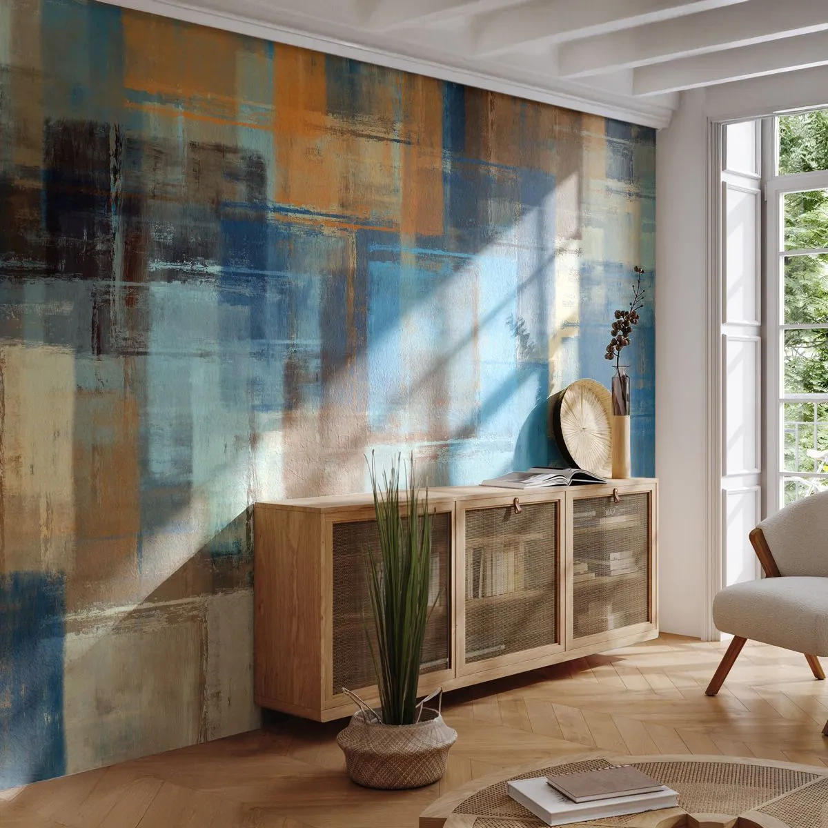 Papier Peint Photo Standard Eco - A travers le voile bleu - Abstraction, Morceau, Peinture - 350x256 cm