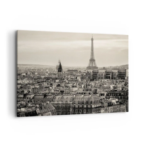 Impression sur toile - Image sur toile - Panorama de Paris avec la Tour Eiffel en tons sépia - 100x70cm - Sur les toits de Paris - Décoration murale moderne pour le salon et la chambre ARTTOR