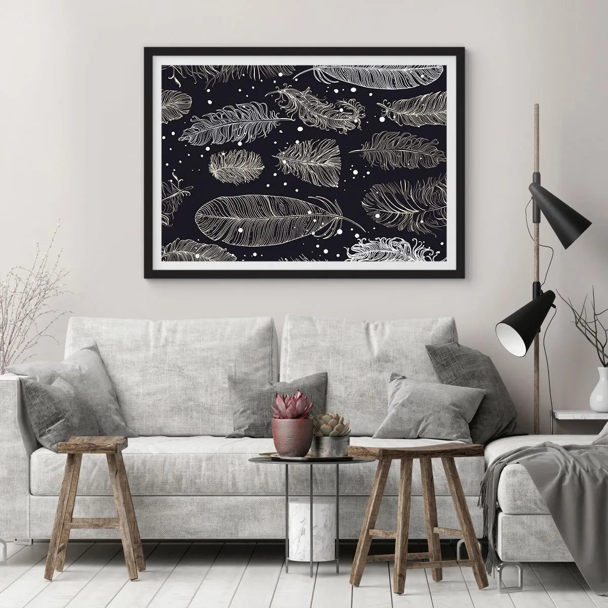 Affiche dans un cadre noir - Poster - Toile de plumes - 91x61 cm