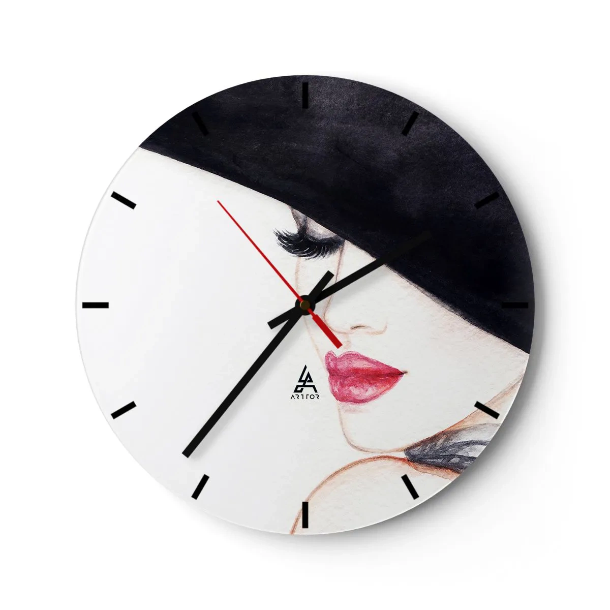 Horloge murale - Pendule murale - Portrait d'une femme aux lèvres rouges - 30x30cm - Élégance et sensualité - Décoration murale moderne pour le salon, la cuisine et la chambre ARTTOR