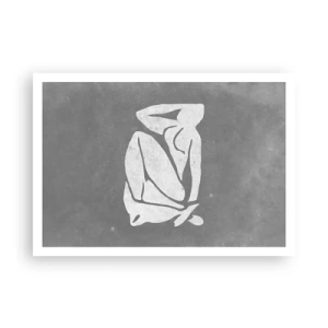 Affiche - Poster - Un dessin de silhouette minimaliste sur fond gris - 100x70cm - En pensée - Décoration murale moderne pour le salon et la chambre ARTTOR