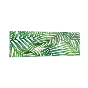 Impression sur verre - Image sur verre - Feuilles de palmier tropicales vertes sur fond clair - 160x50cm - Sous la canopée verte - Décoration murale moderne pour le salon et la chambre ARTTOR