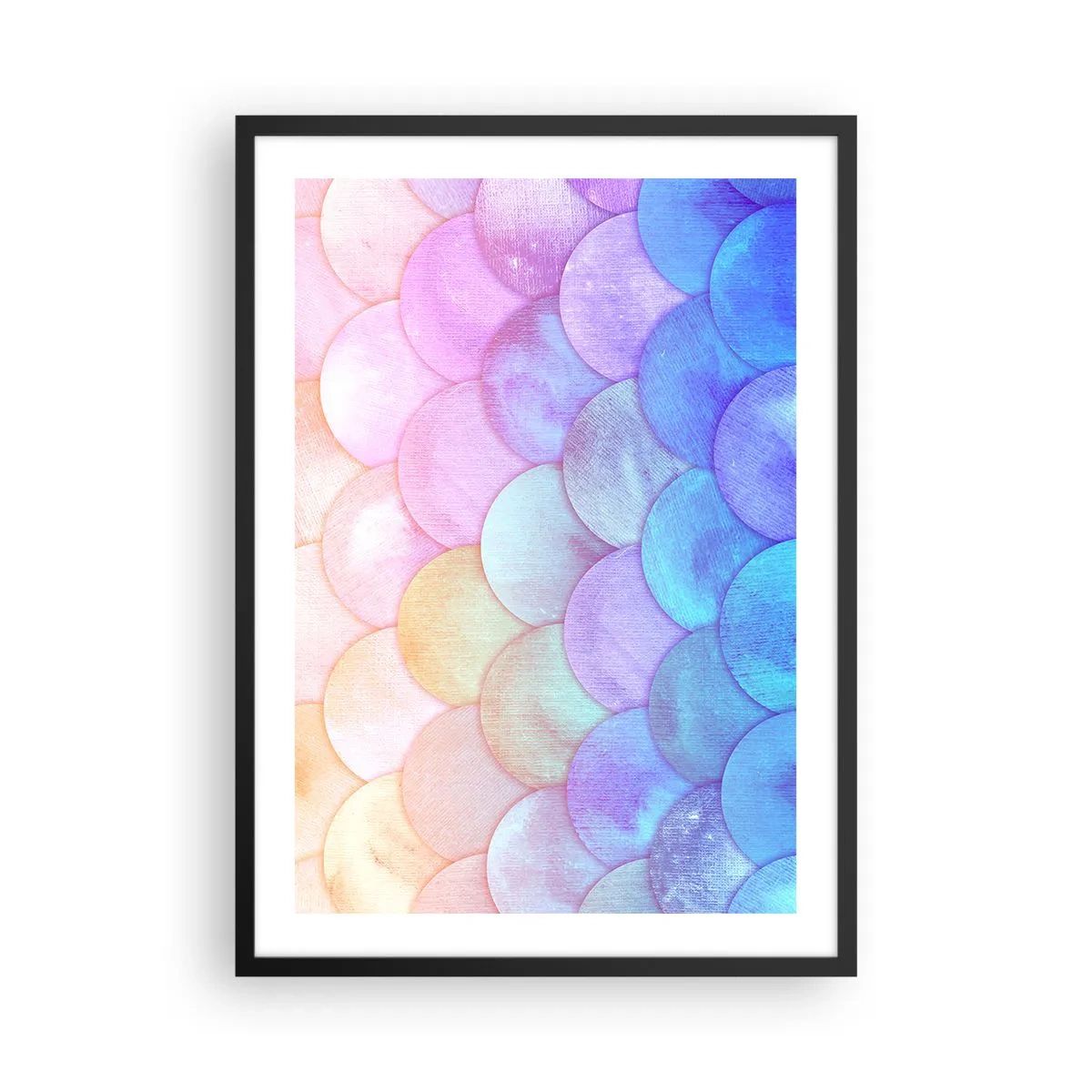 Affiche dans un cadre noir - Poster - Une composition pastel ressemblant à des écailles aux tons arc-en-ciel - 50x70cm - Écailles de perles - Décoration murale moderne pour le salon et la chambre ARTTOR