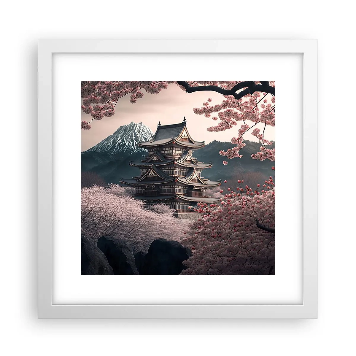 Affiche dans un cadre blanc - Poster - Le pays des cerisiers en fleurs - 30x30 cm