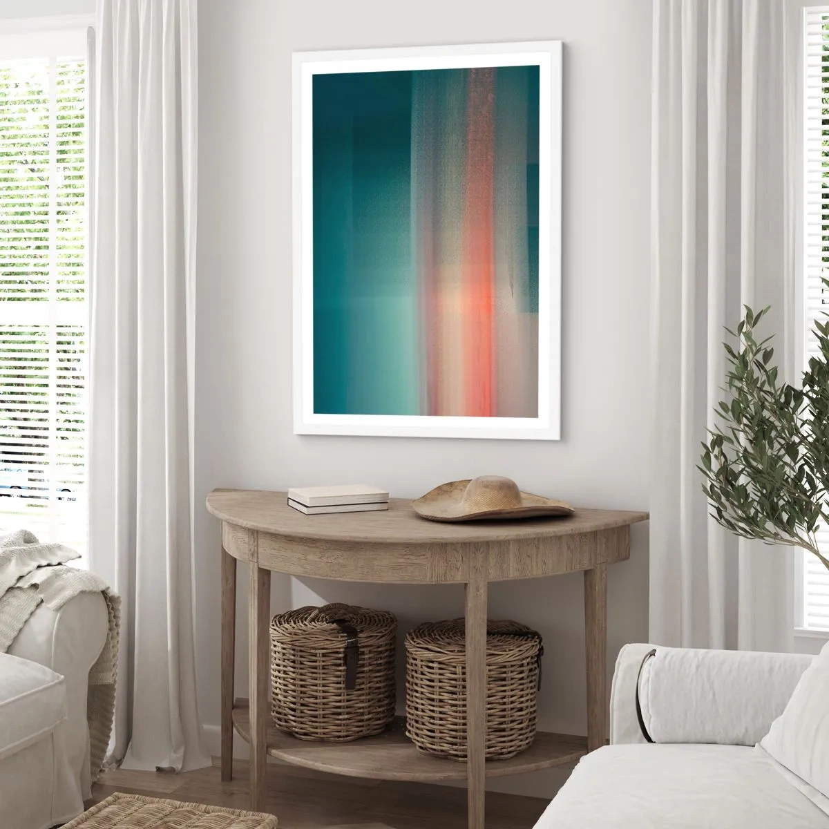 Affiche dans un cadre blanc - Poster - Résumé : vagues de lumière - 40x50 cm