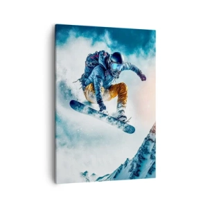 Impression sur toile - Image sur toile - Un snowboarder survole des montagnes enneigées - 50x70cm - Des émotions extrêmes - Décoration murale moderne pour le salon et la chambre ARTTOR