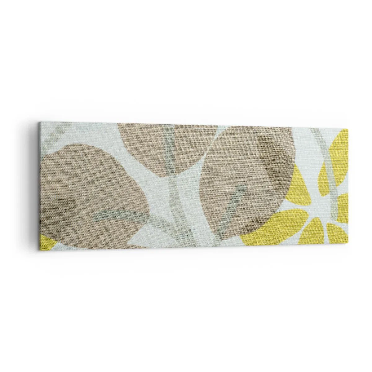 Impression sur toile - Image sur toile - Feuilles abstraites dans les tons beige et jaune - 140x50cm - Composition en plein soleil - Décoration murale moderne pour le salon et la chambre ARTTOR